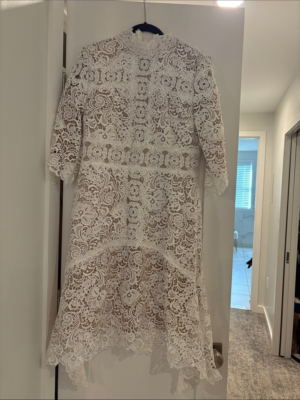 White Lace Midi Dress - Elegant Floral Crochet Design